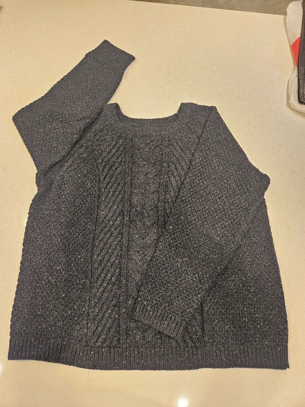 Lands' End Cable Crewneck Sweater - Black Heather - Size XL Petite